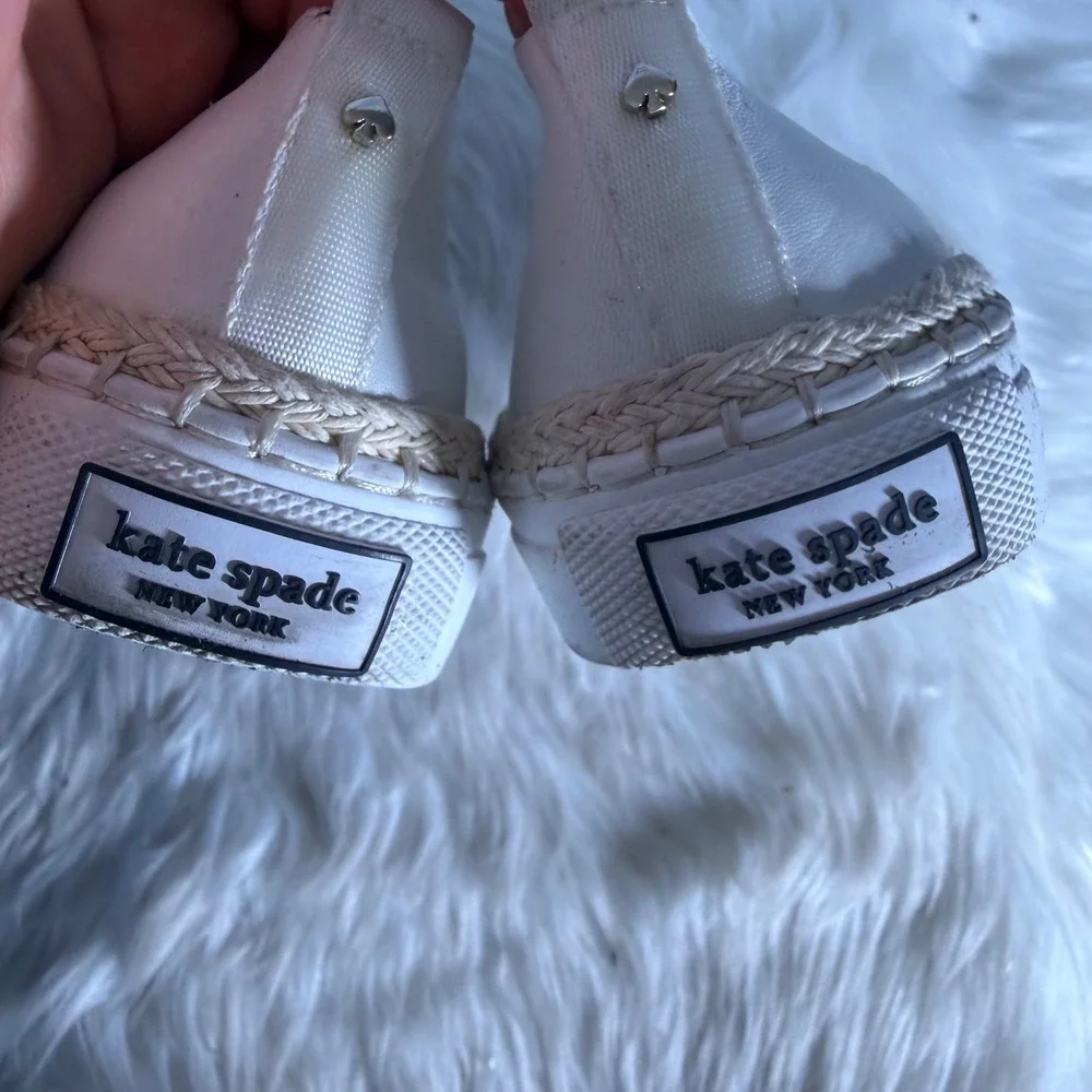 Kate Spade White Leather Scalloped Espadrille Slip On Sneakers Womens 8